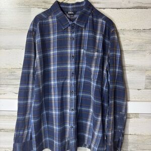 Eddie Bauer Navy and White Plaid Men's Shirt